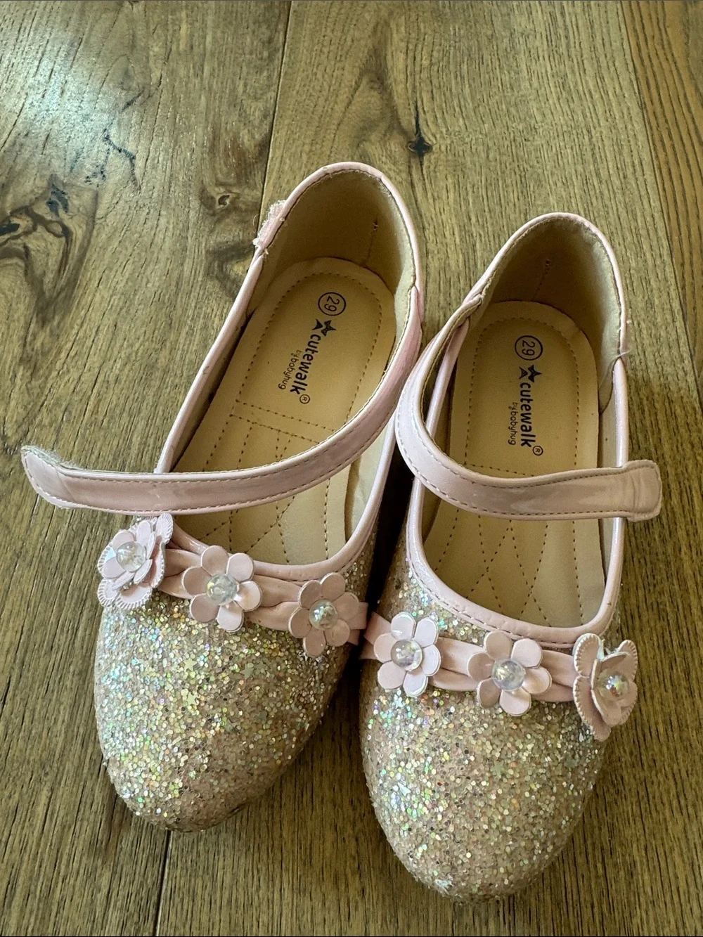 Active USA Pink Glitter Flower Strap Mary Jane Kids Shoes
